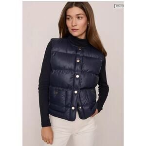New NWT Ann Taylor Weekend Collection Quilted Vest Navy‎ Gold Large Petite